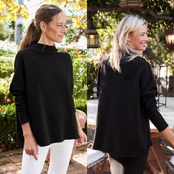 Frank & Eileen Effie Long Sleeve Funnel Neck Capelet Black Large Fall Oversized - Picture 1 of 6